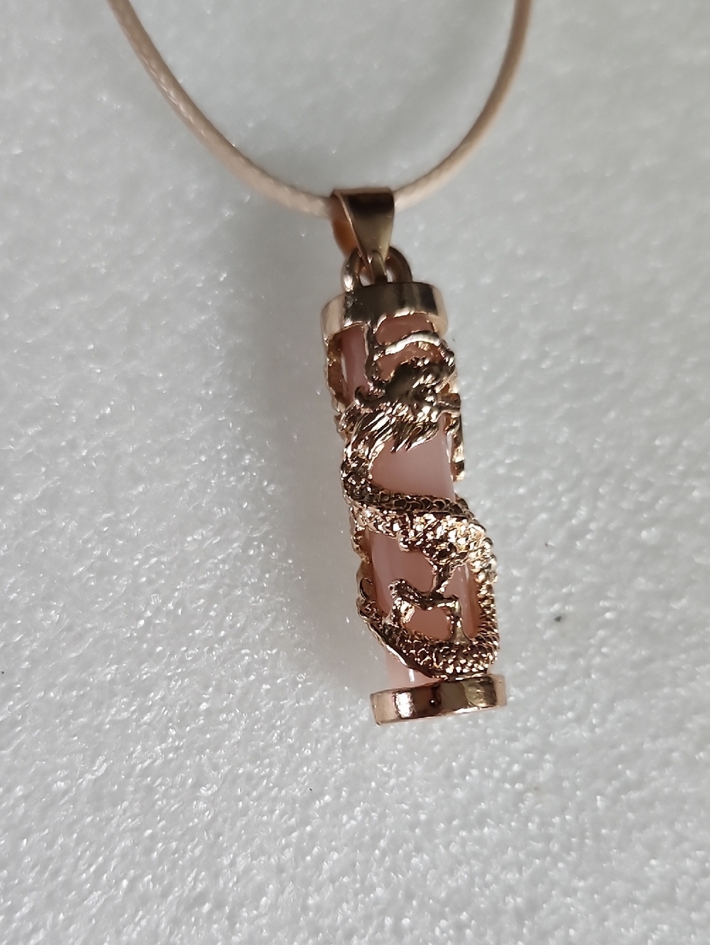 Hand Crafted Rose Gold Dragon Pendant Necklace with Blush Stone